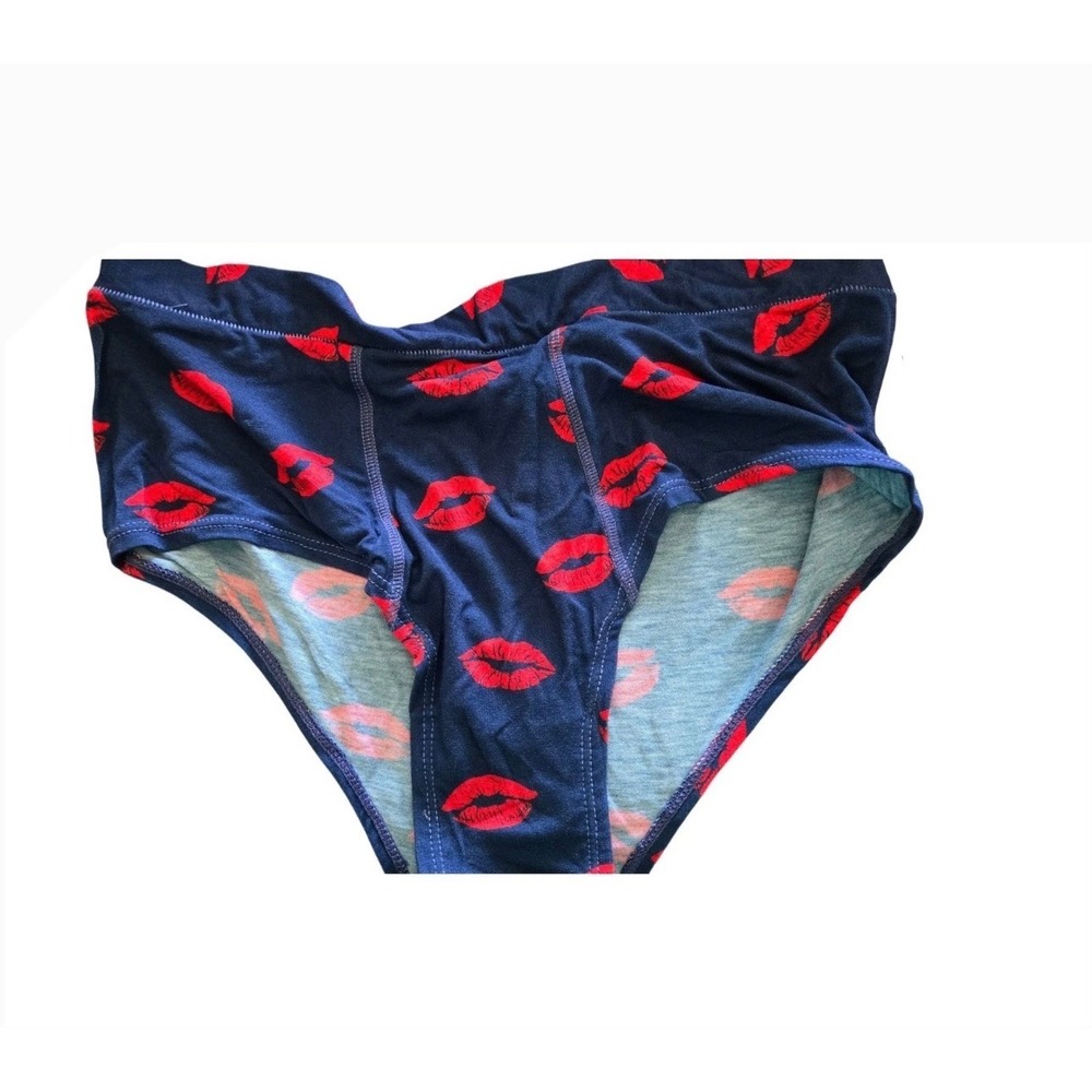 Tipsy Elves Womens Kissing Bandit Underwear Navy Blue Red Lips Print Briefs XL‎